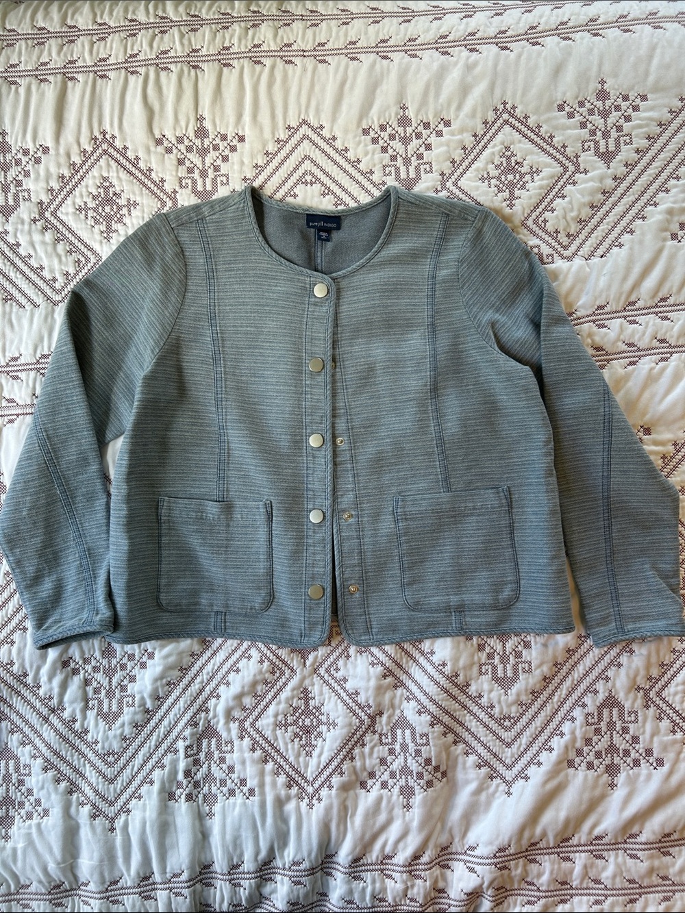 Pure Jill Indigo  Round-Neck Snap Front Jacket
